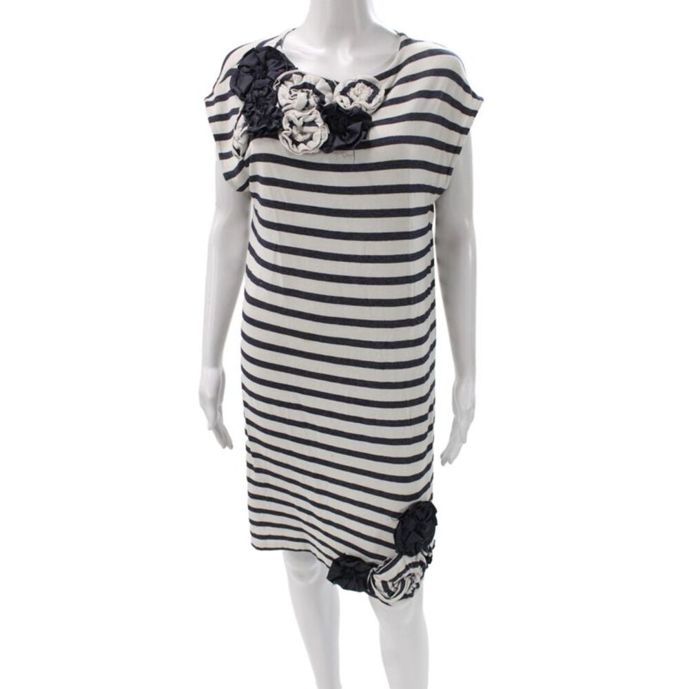 Bell Womens Shift Dress Black Striped Nautical Short Sleeve Cotton Size 4